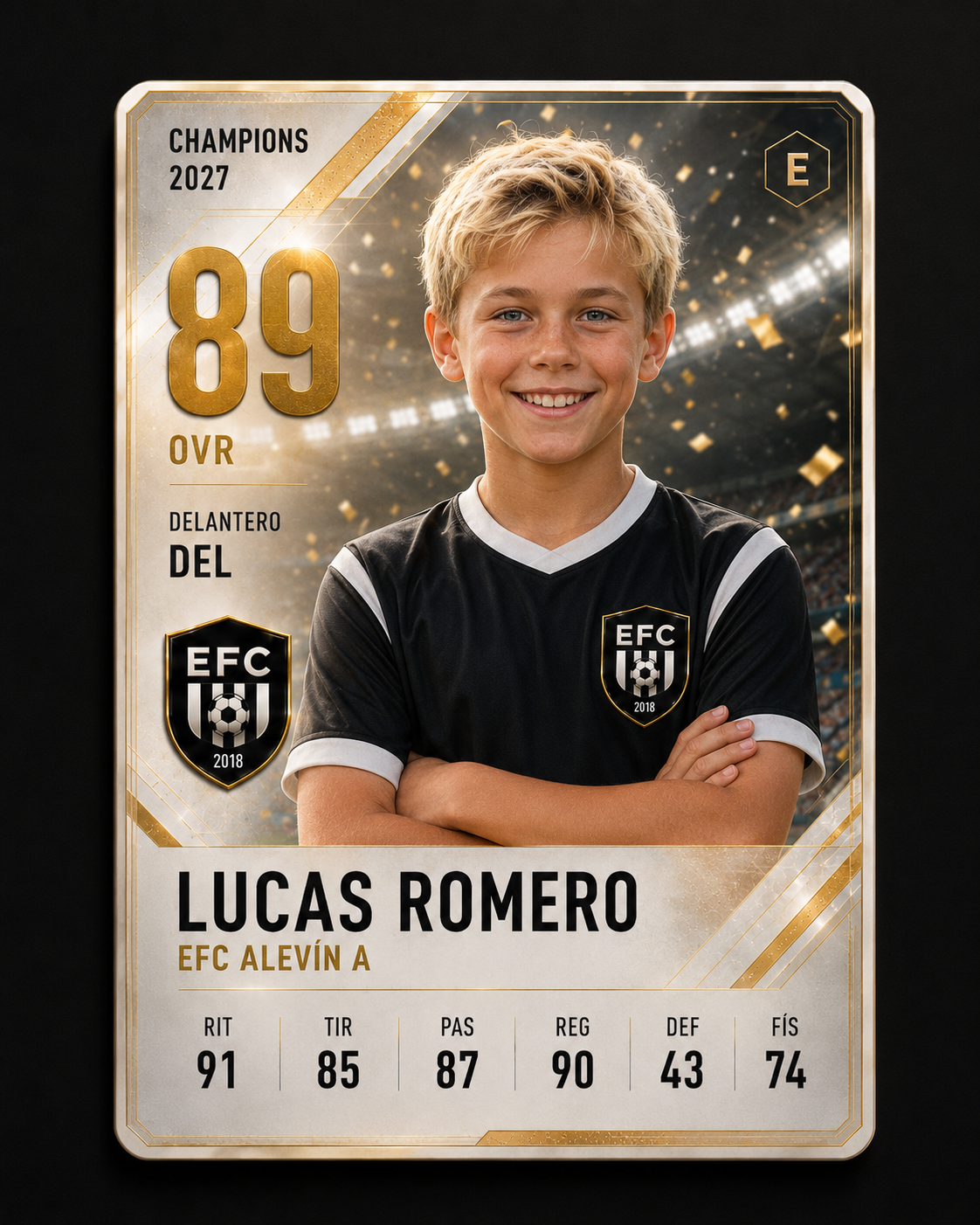 Diseño Champions de una carta deportiva personalizada ERA