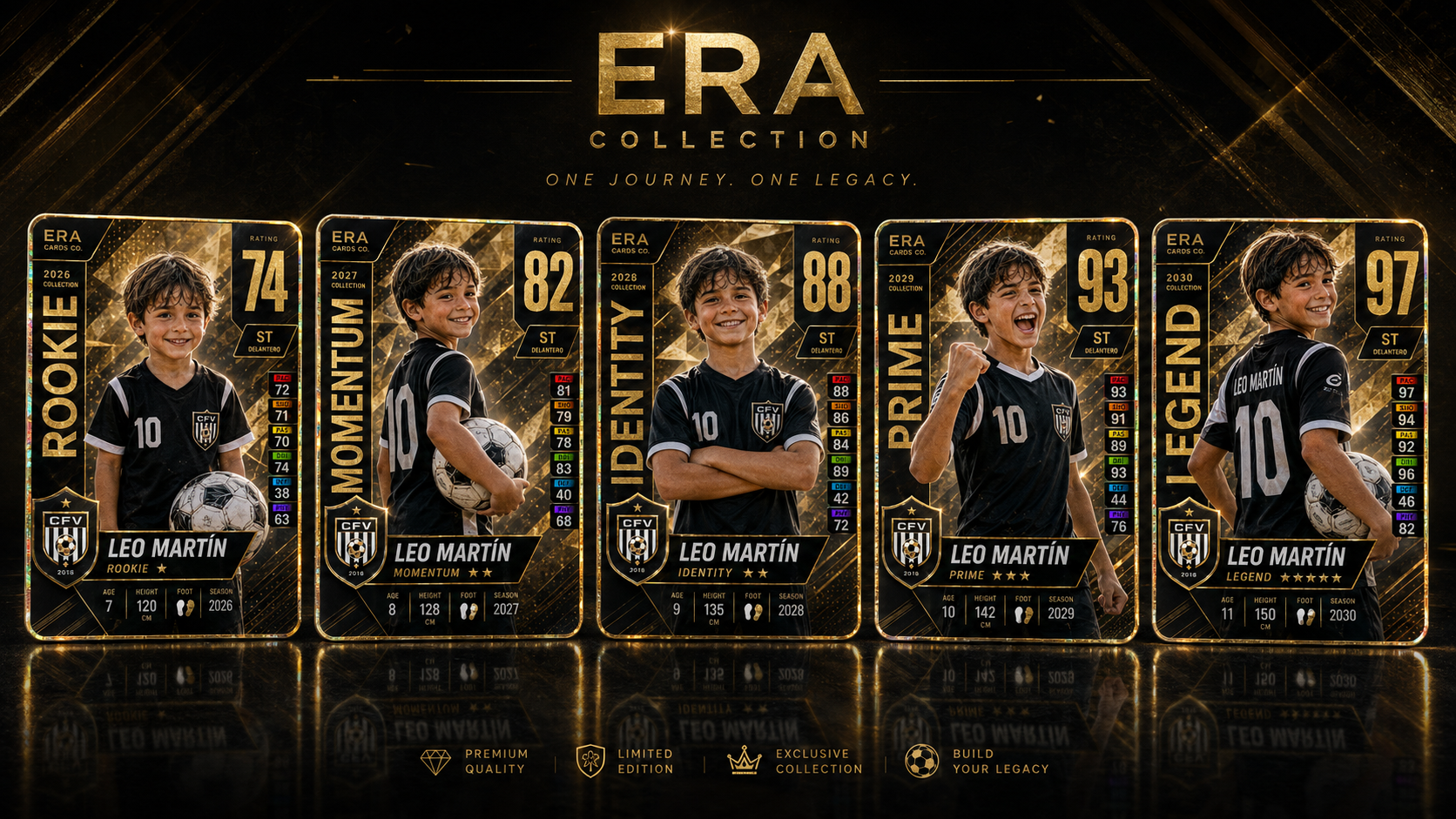 Carta deportiva personalizada premium ERA con protector y packaging